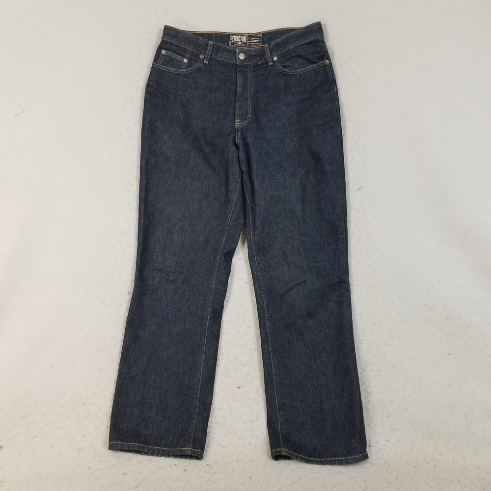 Structure Jeans Mens 34x32 Blue Dark Rinse Relaxed Fit 100% Cotton Straight Leg